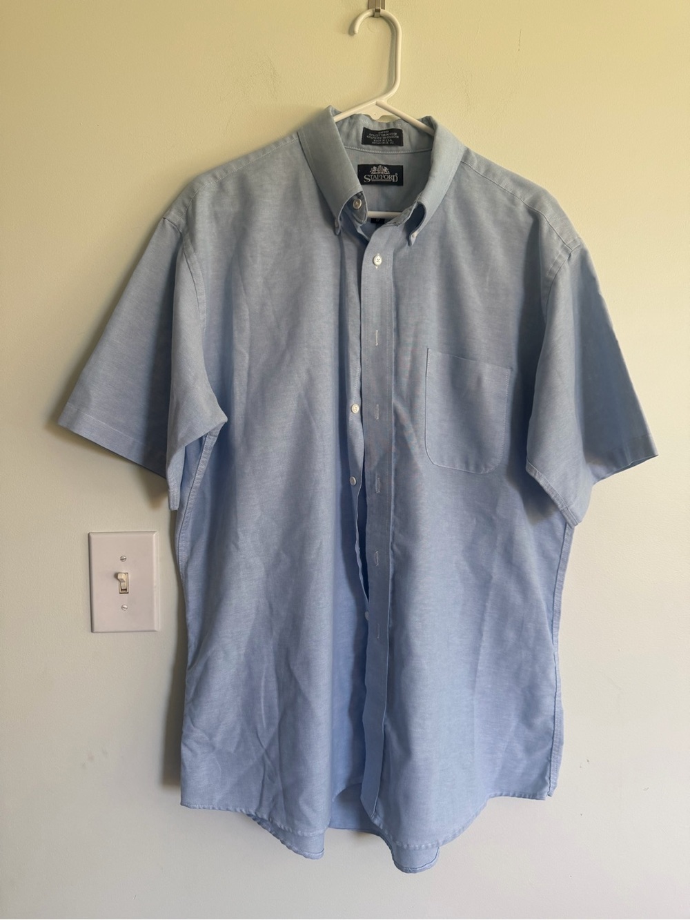 Stafford Men's Light Blue Short Sleeve Oxford Dress Shirt Button Up